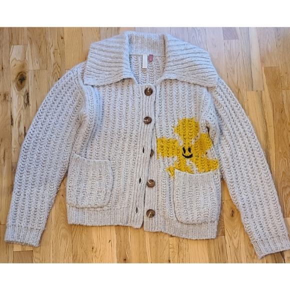 Anthropologie Pilcro Smiley Face Flower Cardigan Sweater Size Small - Picture 10 of 15